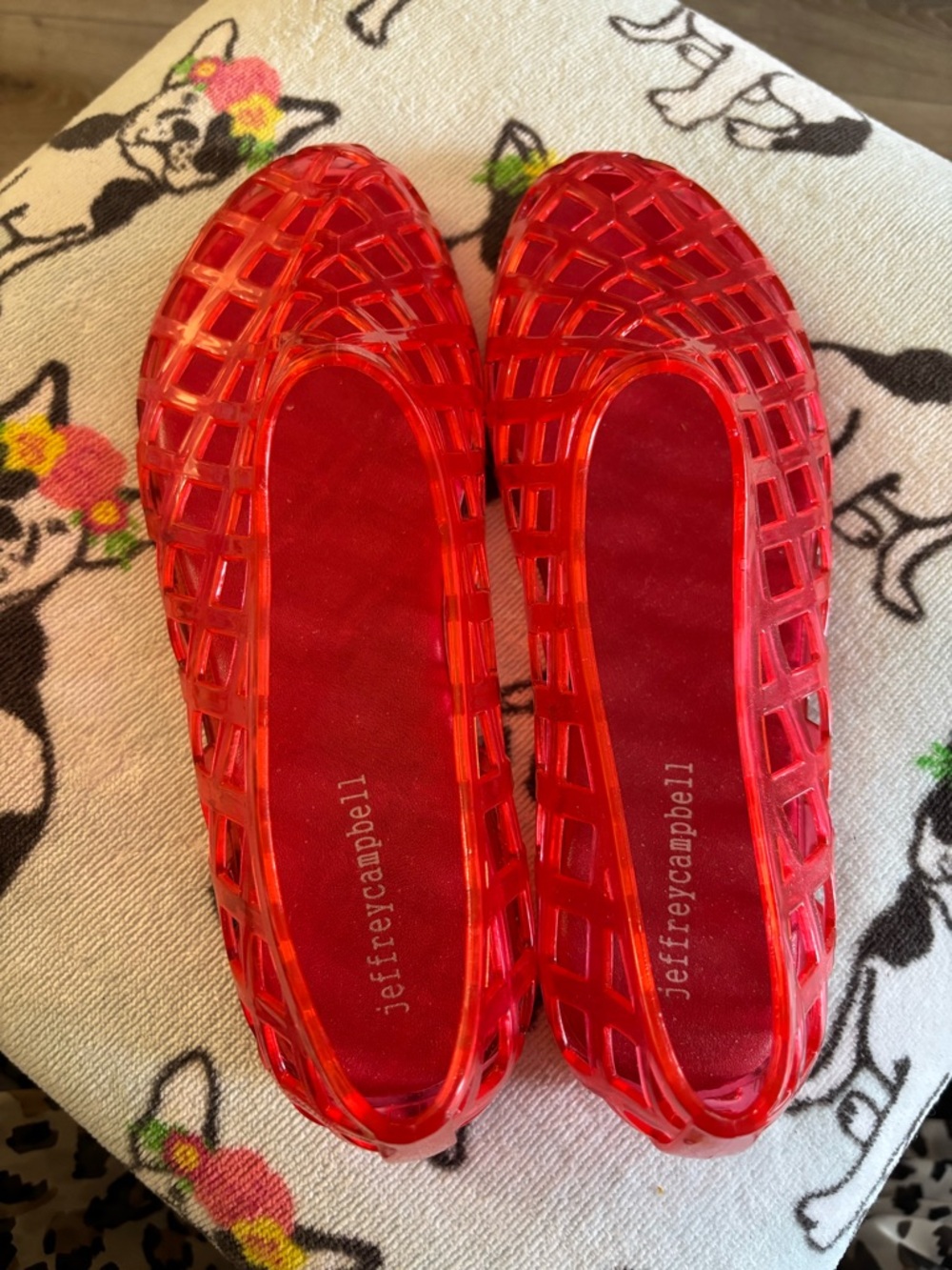 Jeffrey Campbell Bright Red Jelly Lattice Ballet Flats 39 size 8